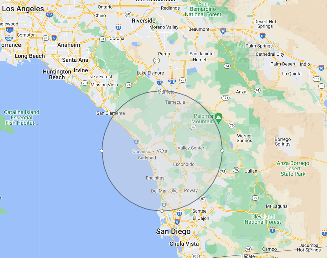 Living Stones Remodeling service area map - North County San Diego